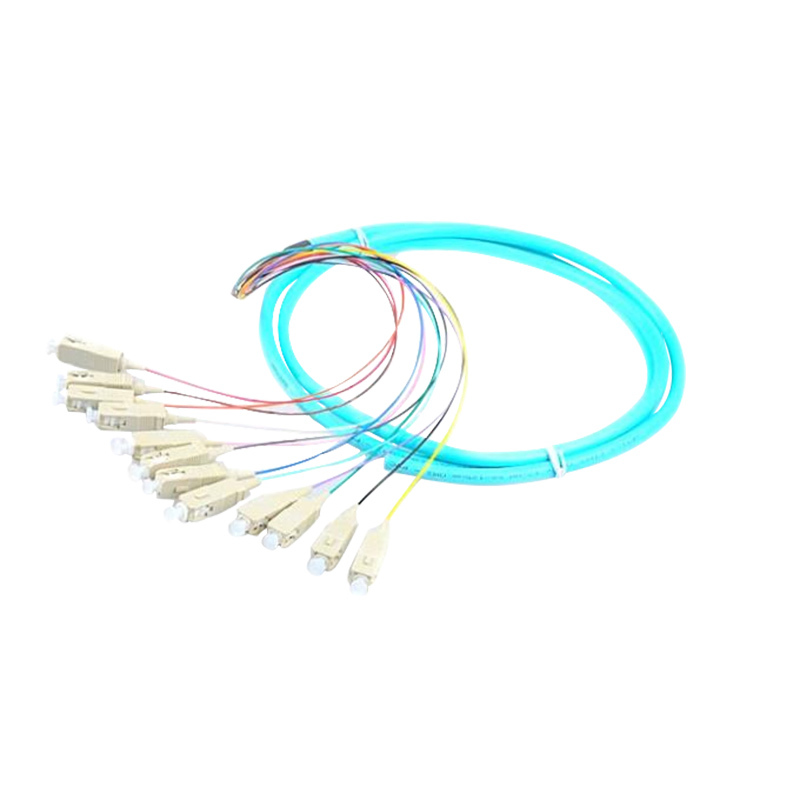 50&125 OM4 OM3 Optical Fiber Pigtail SC 12 Fiber Optic Jumper Cable With PVC Jacket