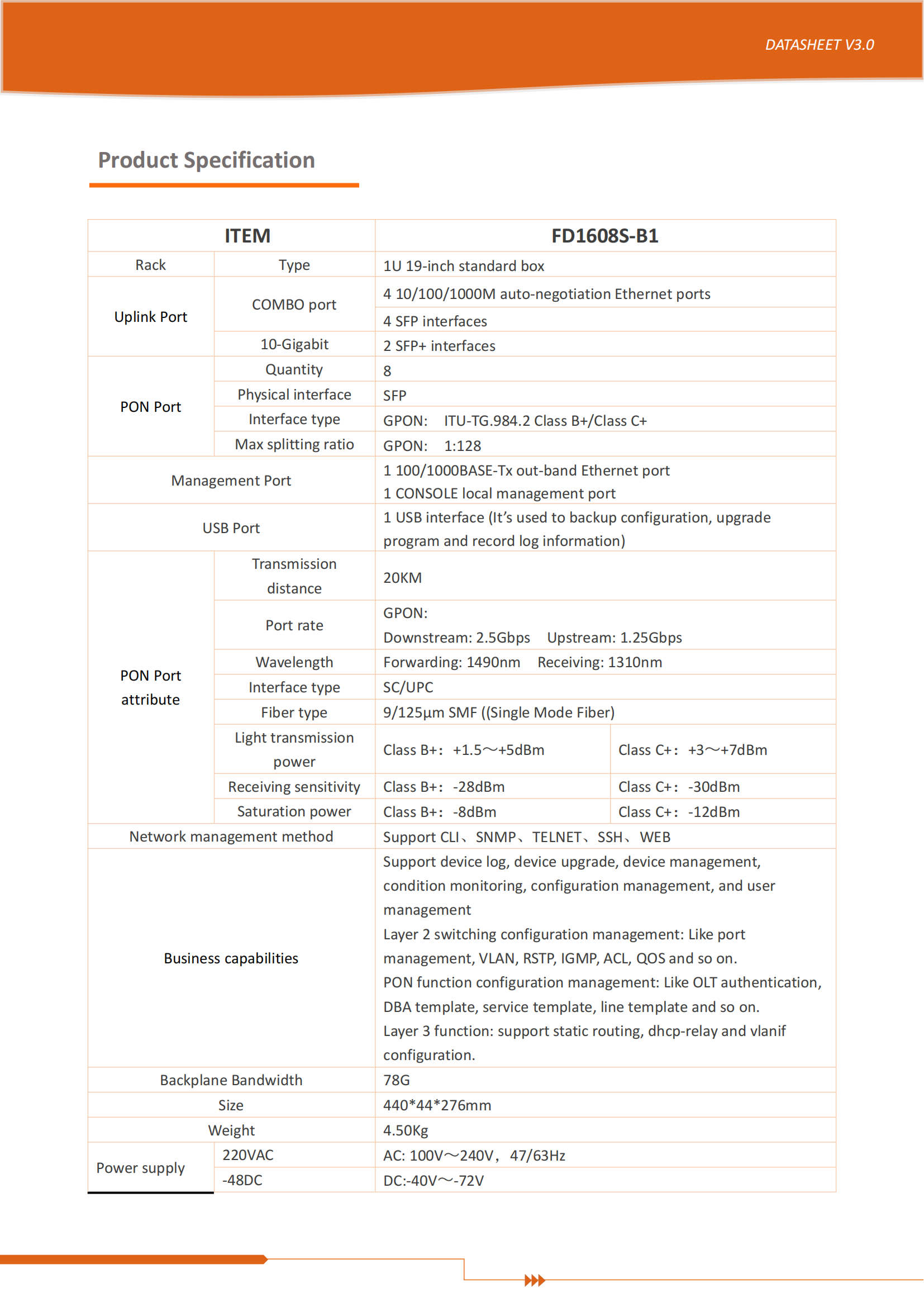 FD1608S-B1 GPON OLT Datasheet-V3.0_02