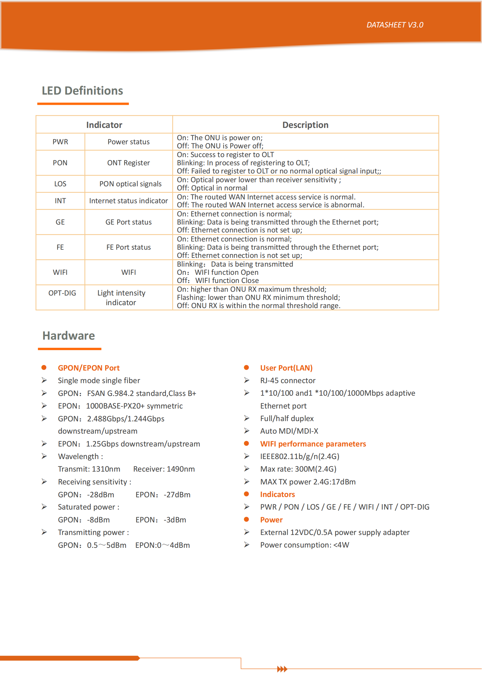 XPON ONU--FD512XW-X-R470( 1GE+1FE+WIFI)datasheet-V3.0_02