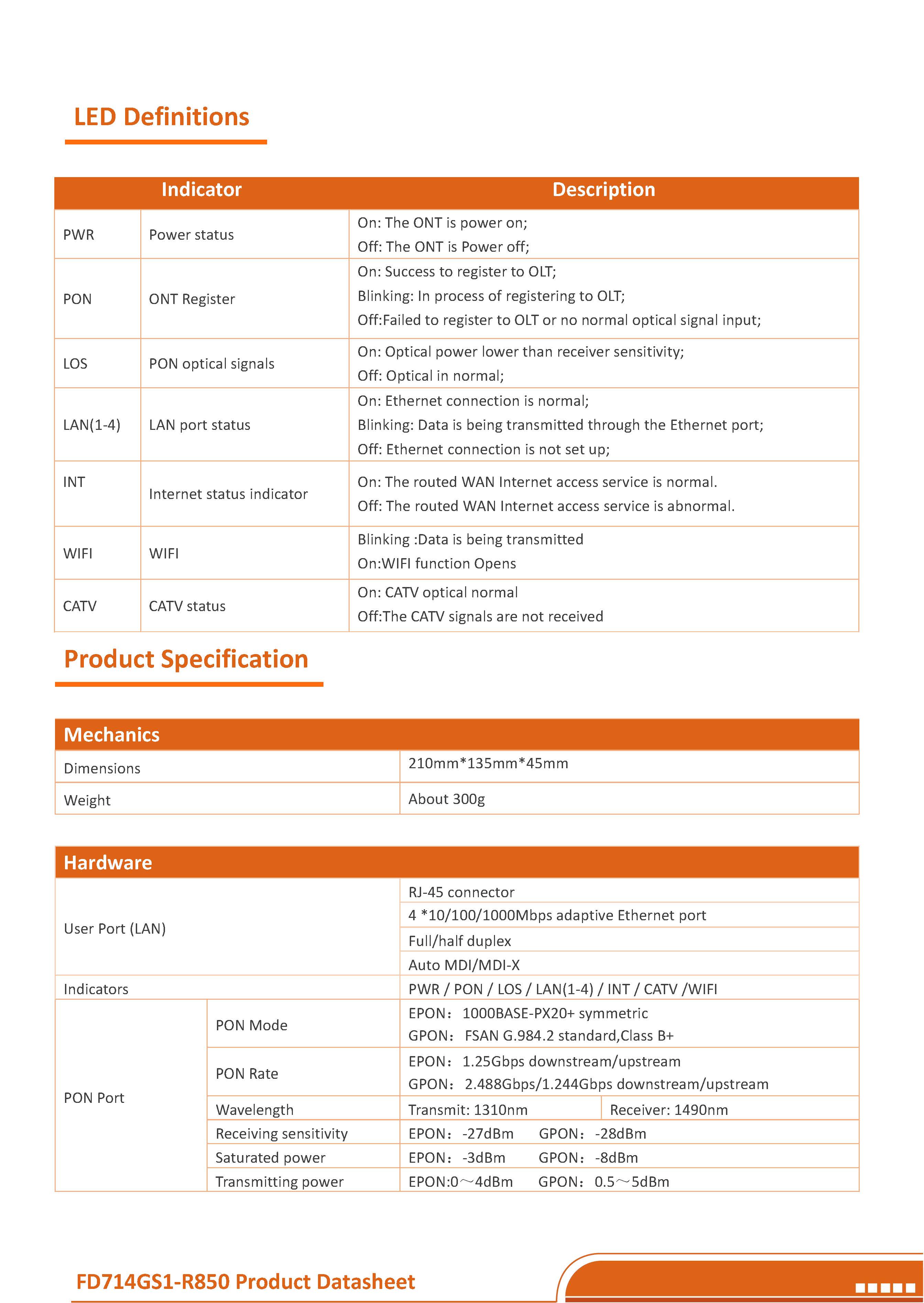 CDATA-XPON ONU--FD714GS1-R850(4GE+CATV+2WIFI(AX1500))datasheet-v4.0_页面_3