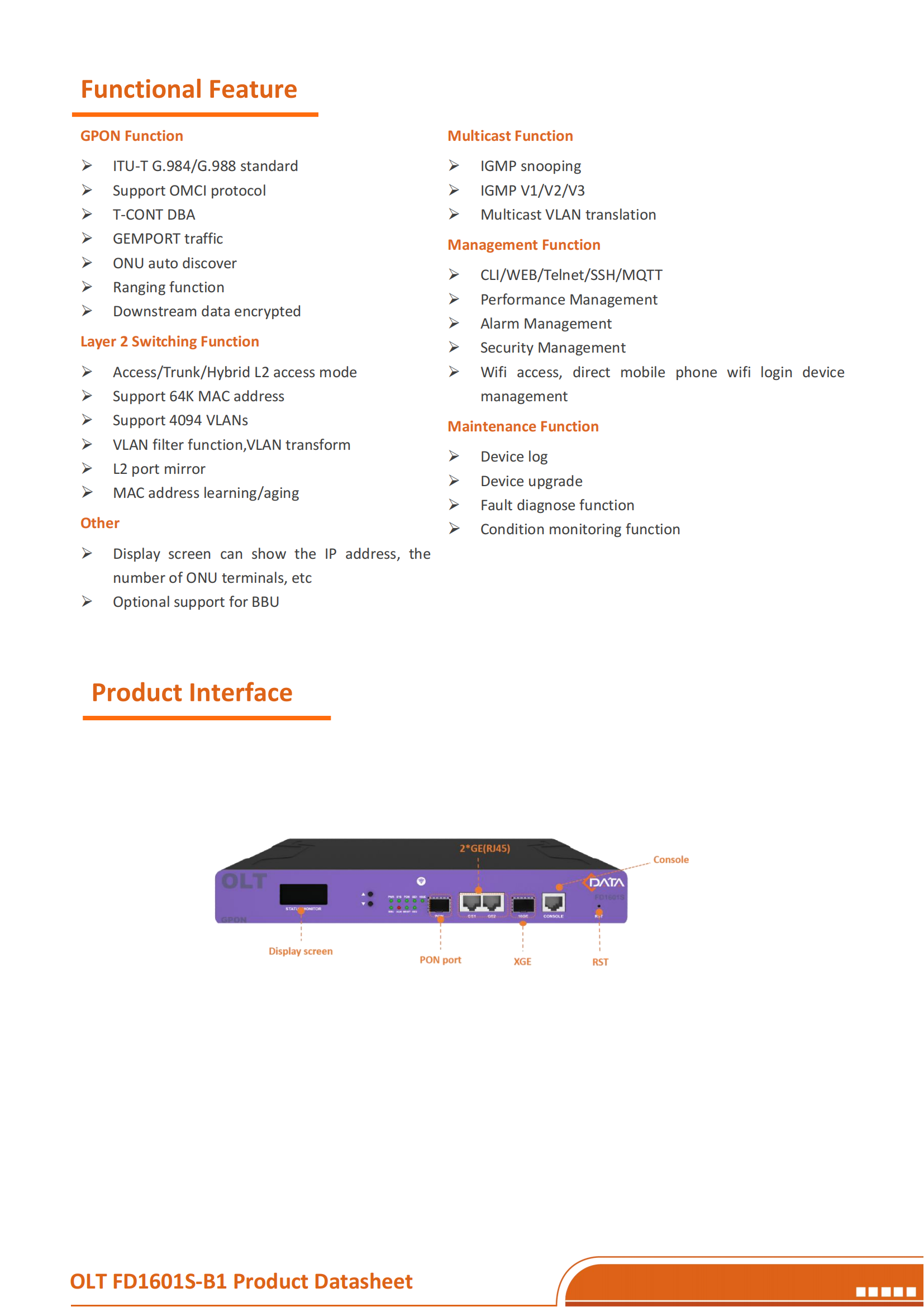 FD1601S-B1&nbsp;GPON&nbsp;OLT&nbsp;Datasheet-V4.0_01