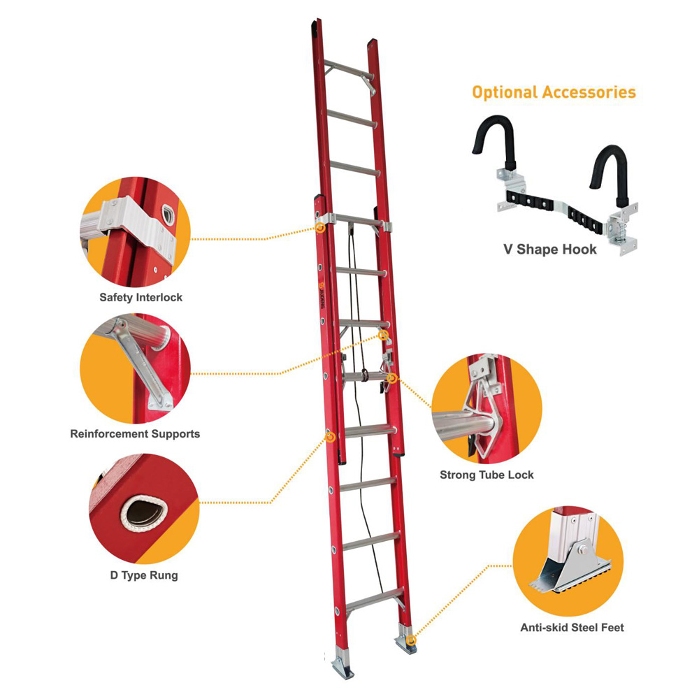 Fiberglass Extension Ladder With Rope