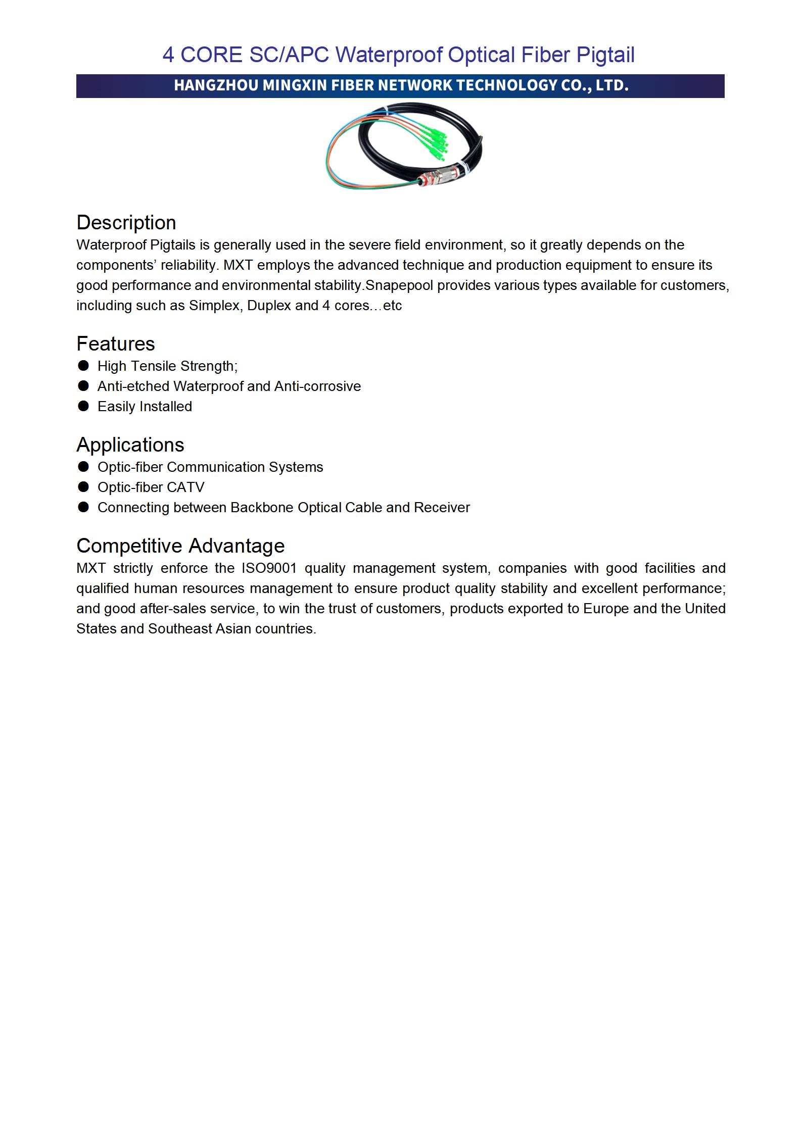 4 CORE SCAPC Waterproof Optical Fiber Pigtail_01