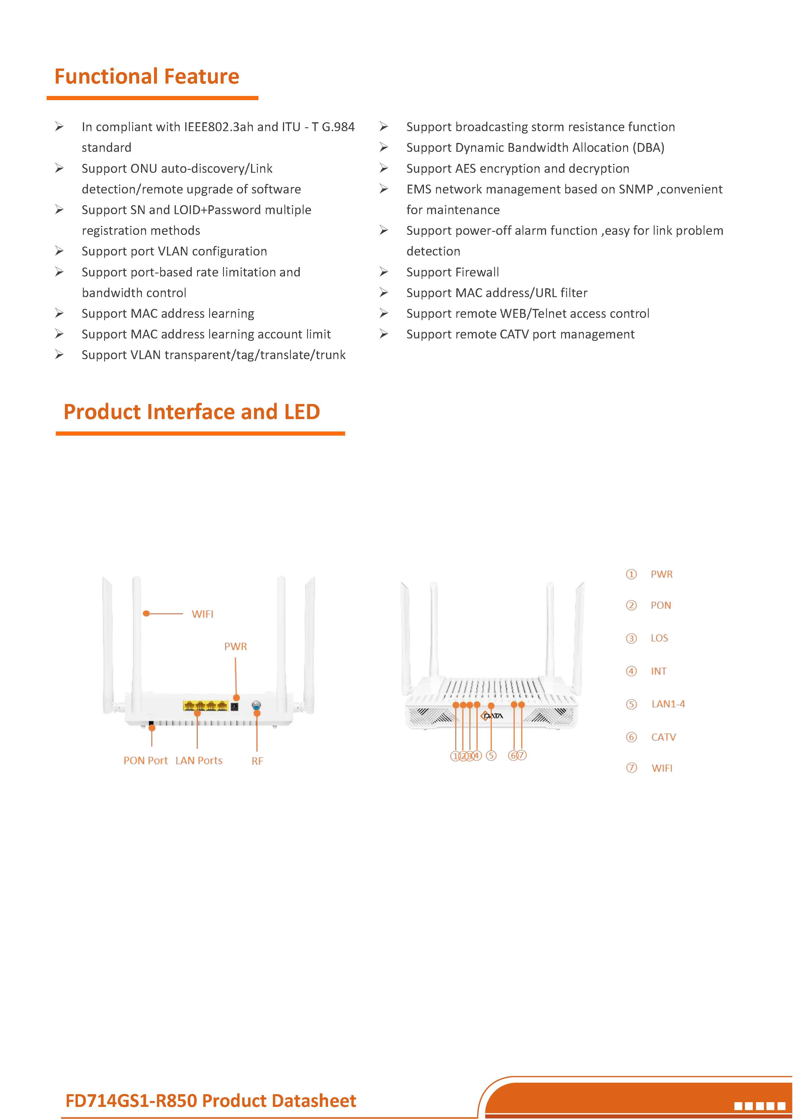 CDATA-XPON ONU--FD714GS1-R850(4GE+CATV+2WIFI(AX1500))datasheet-v4.0_页面_2