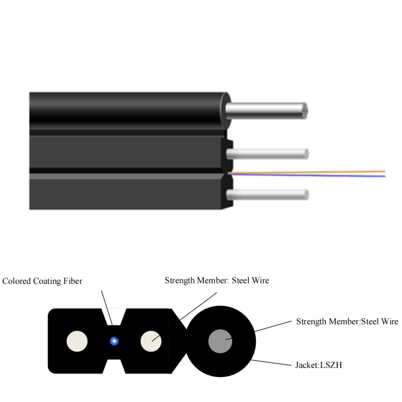 GJYXCH Single Mode G657A fiber 1 Core LSZH leather cable FTTH drop Cable with 3 steel wires Outdoor Fiber Optic Cable