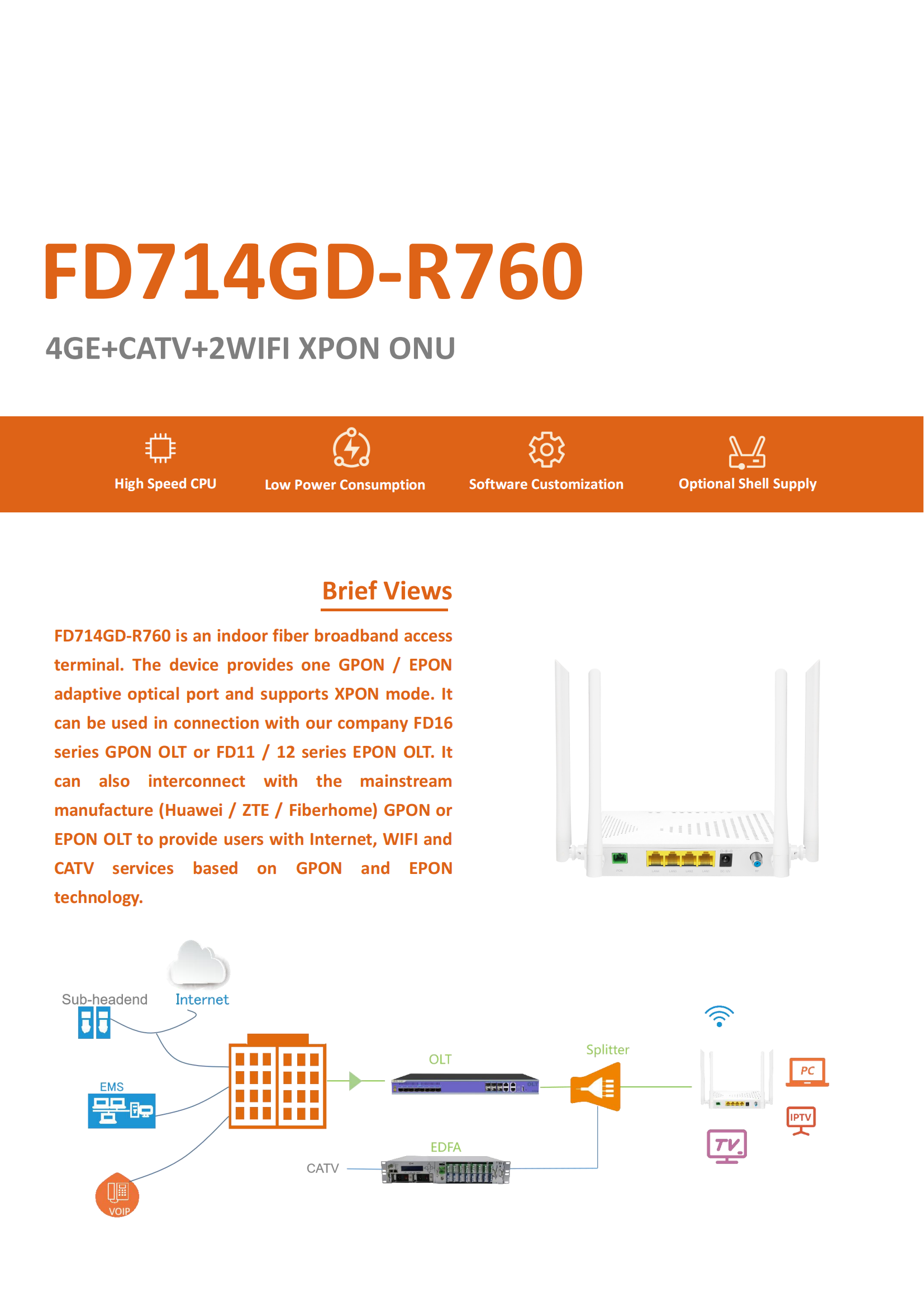 XPON ONU--FD714GD-R760(4GE+CATV+2WIFI）datasheet-v4.0_00