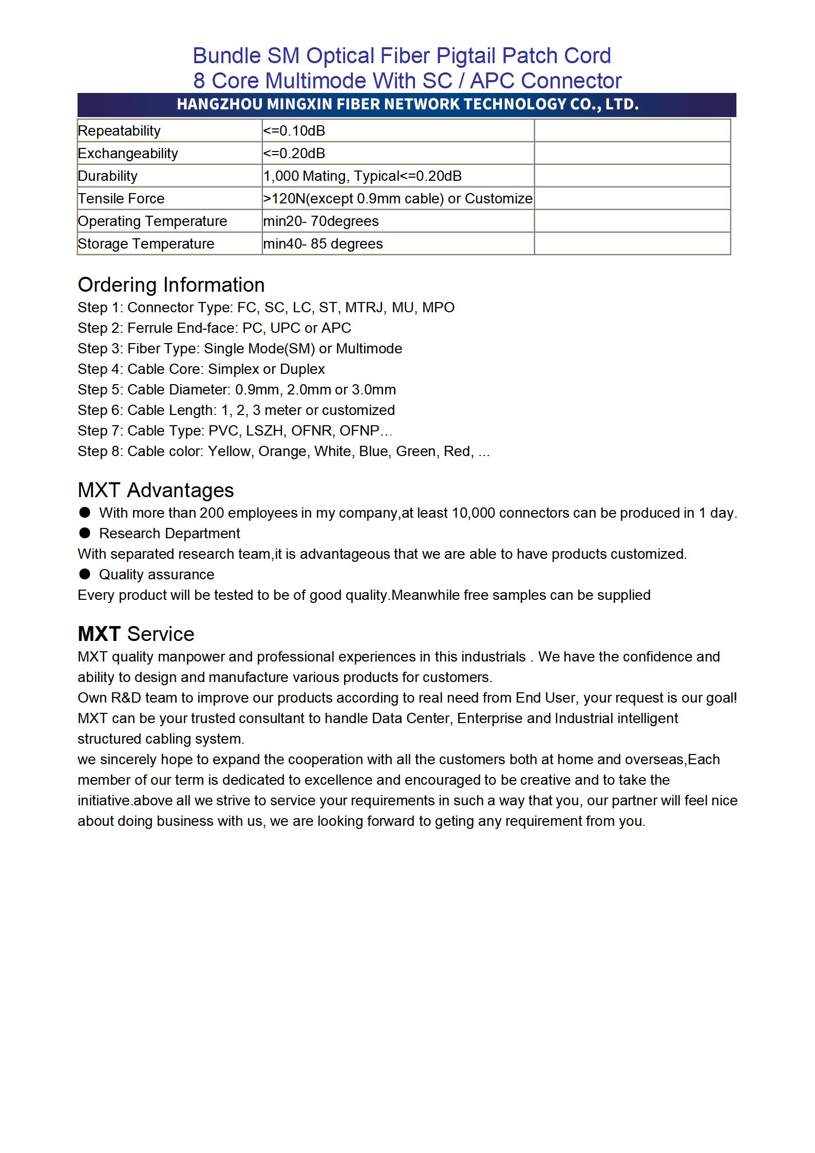 Bundle SM Optical Fiber Pigtail Patch Cord 8 Core Multimode With SC APC Connector_02