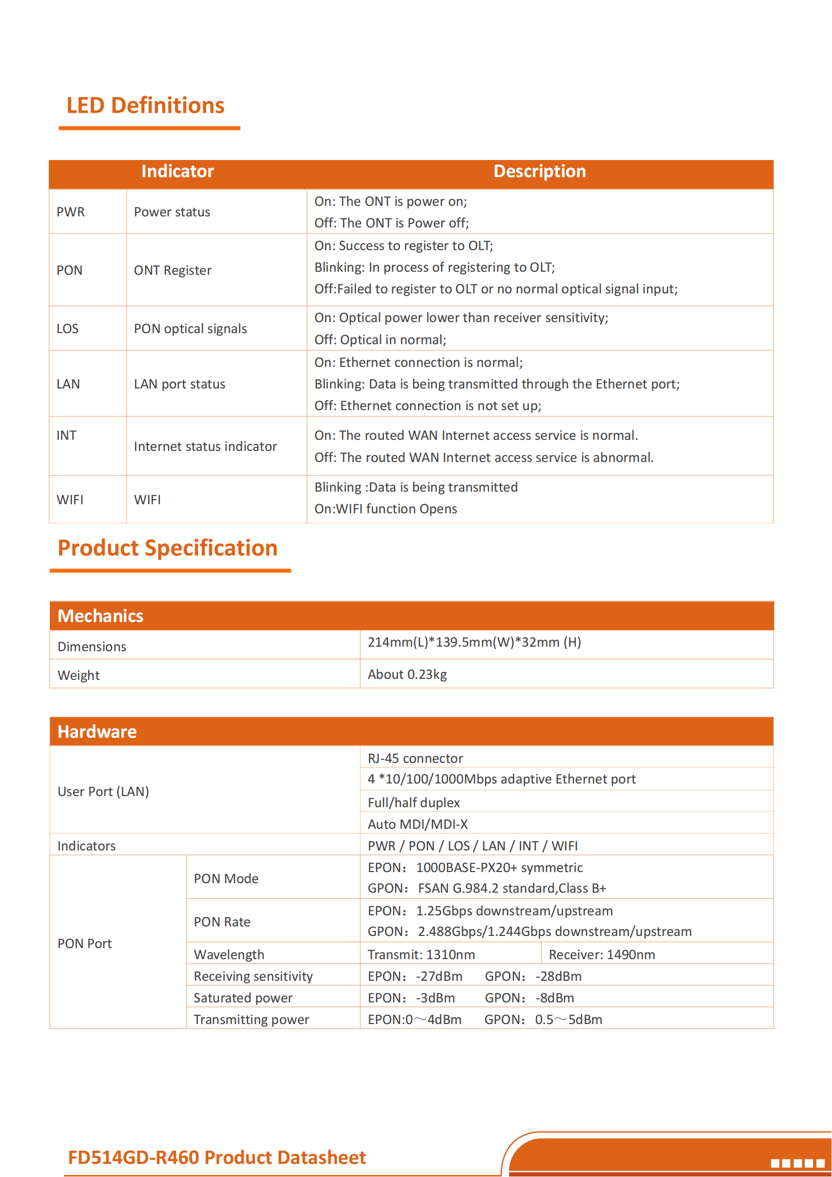 CDATA-XPON ONU--FD514GD-R460(4GE+2WIFI)datasheet-v4.0_02
