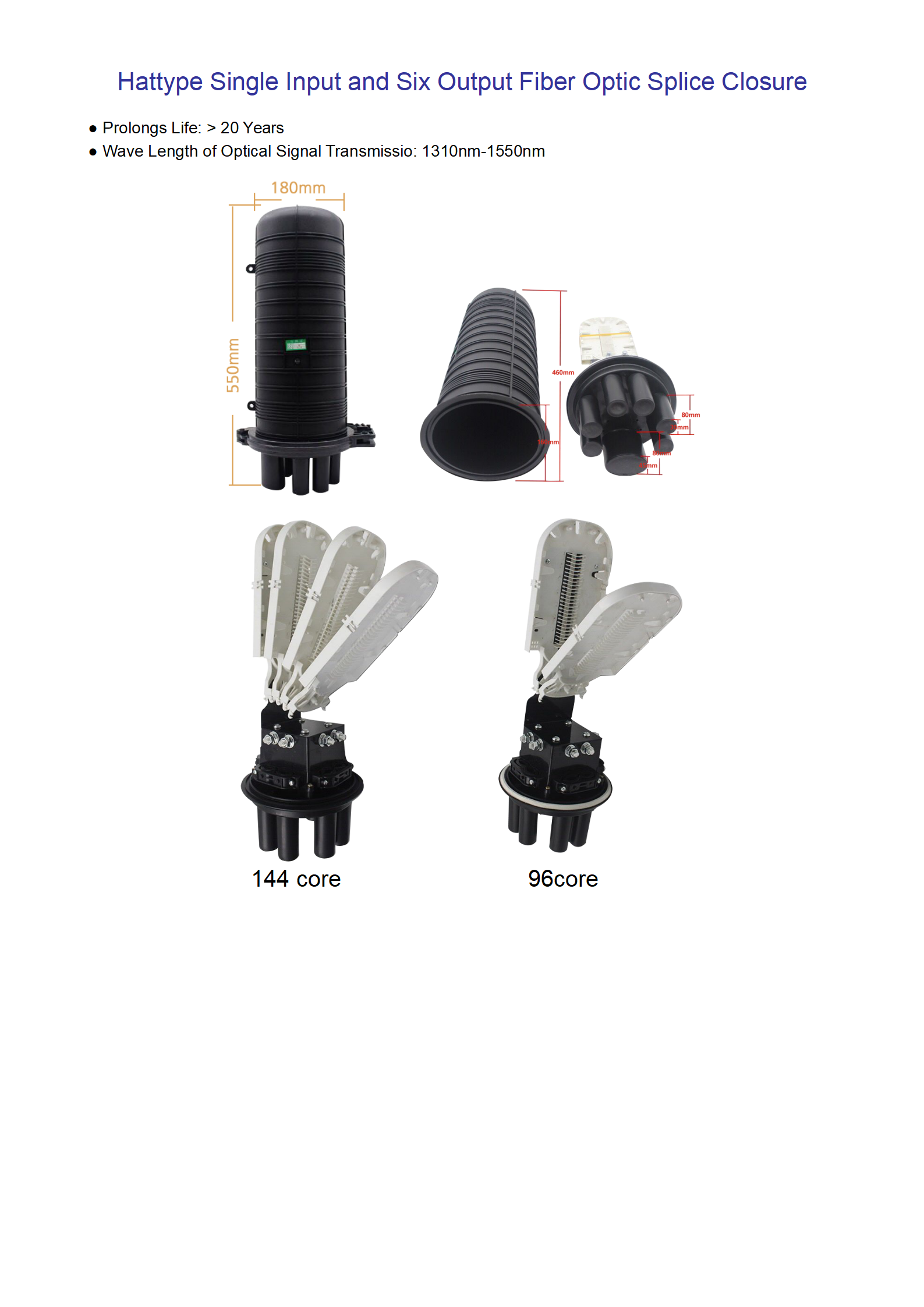 Hattype Single input and six output Fiber Optic Splice Closure_02