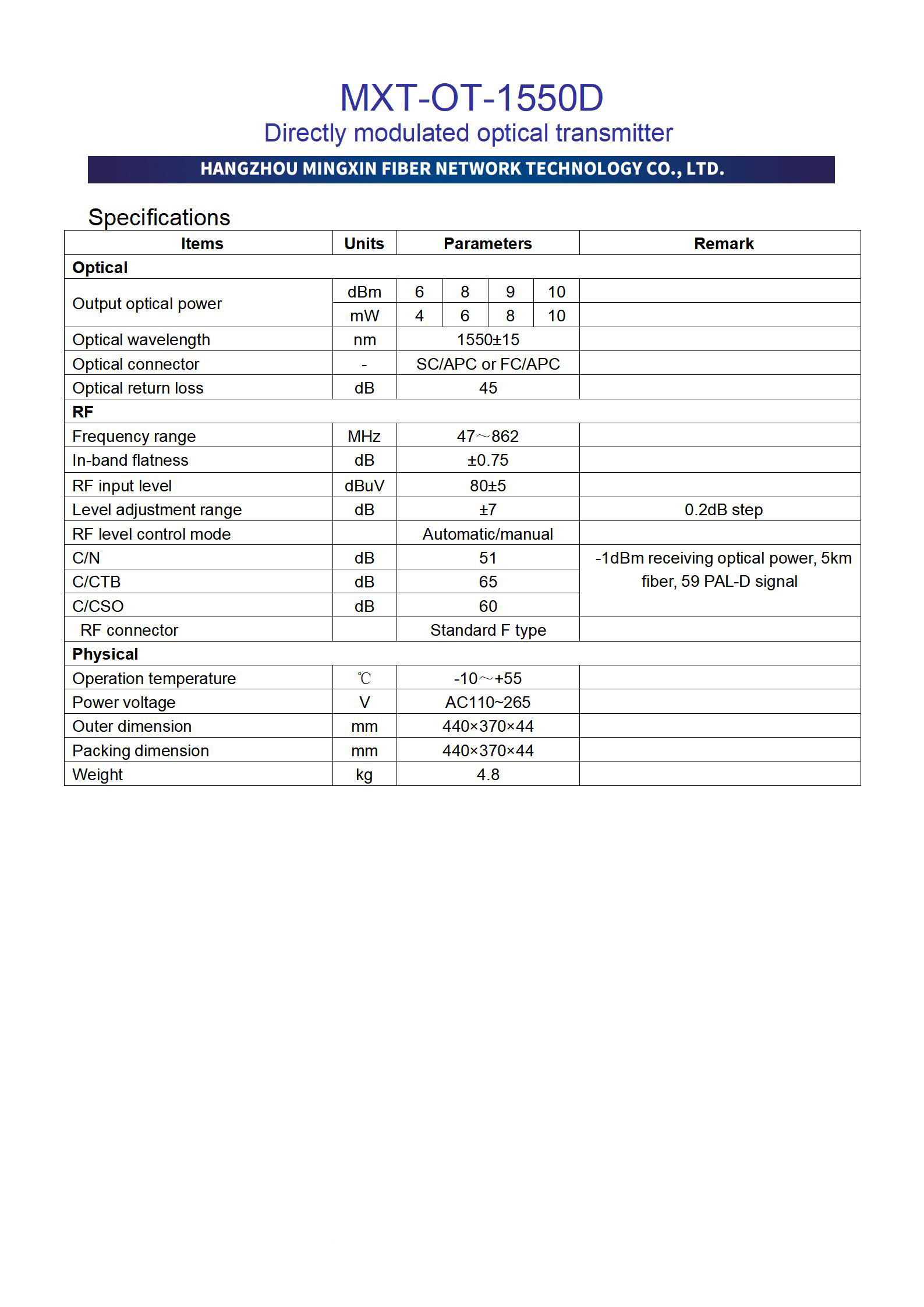 MXT-OT-1550D 1550nm Directly modulated optical transmitter_02