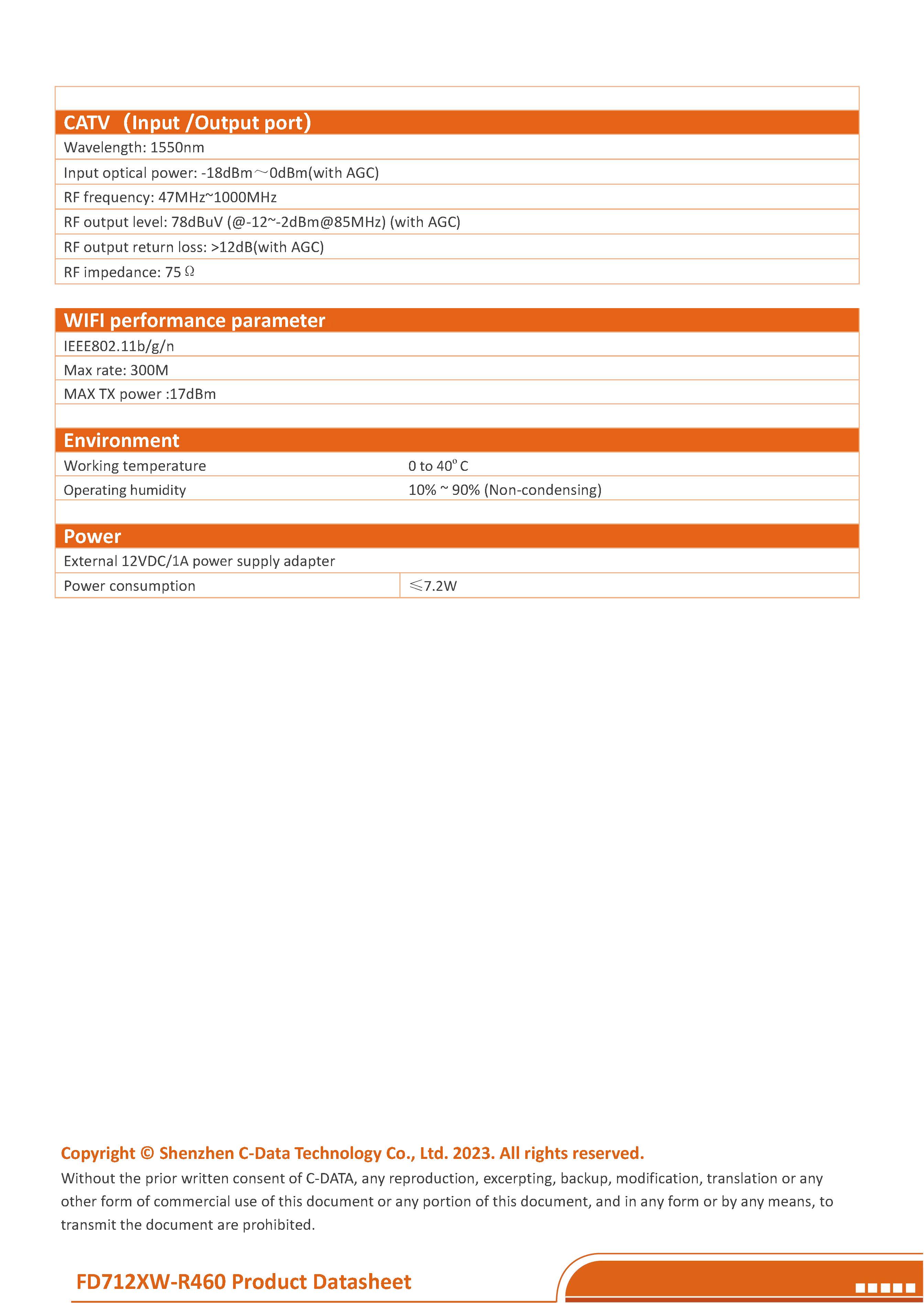 CDATA-XPON ONU--FD712XW-R460(1GE+1FE+CATV+WIFI)datasheet-v4.0_页面_4