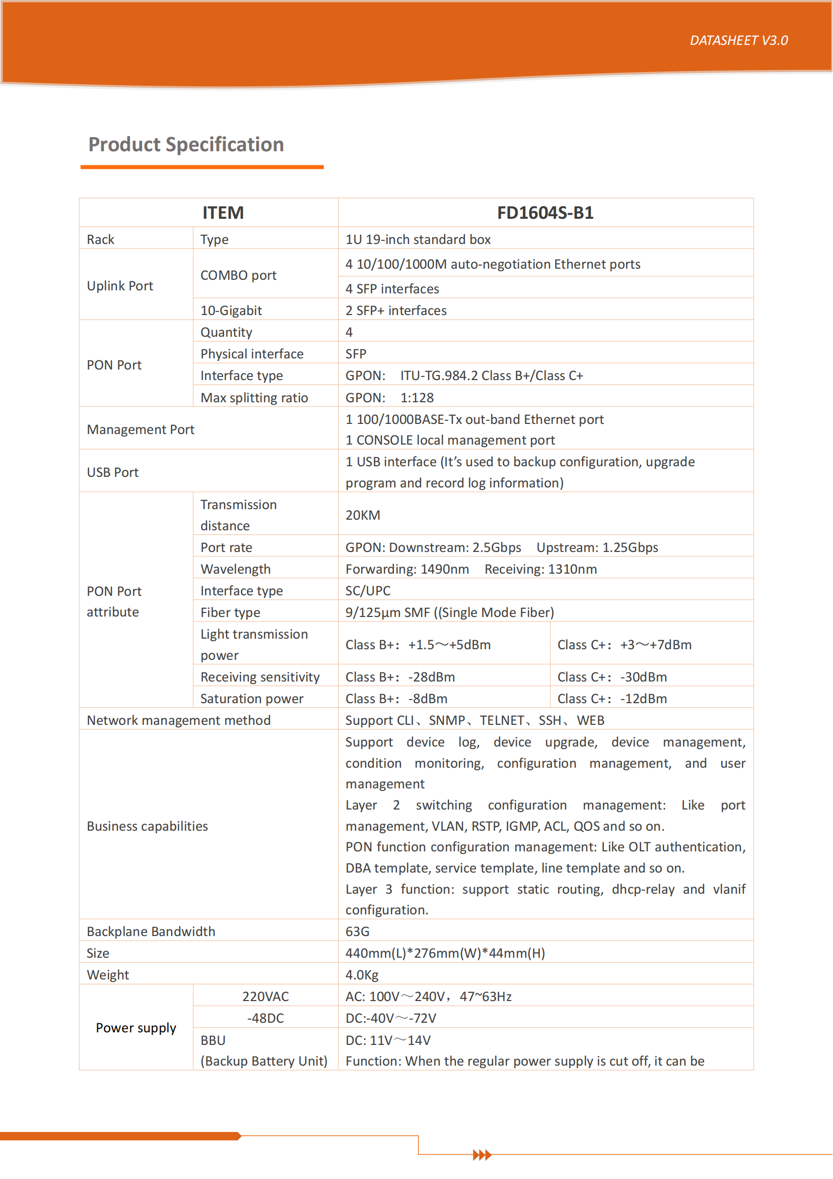 FD1604S-B1 GPON OLT Datasheet-V3.0_02