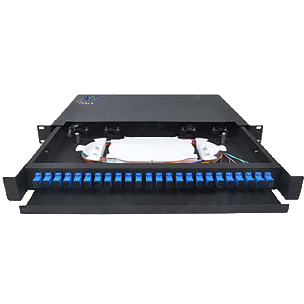24 Port Fiber Optic Patch Panel 1U 19 Inch SC / LC Connector Drawer With Guild Rail