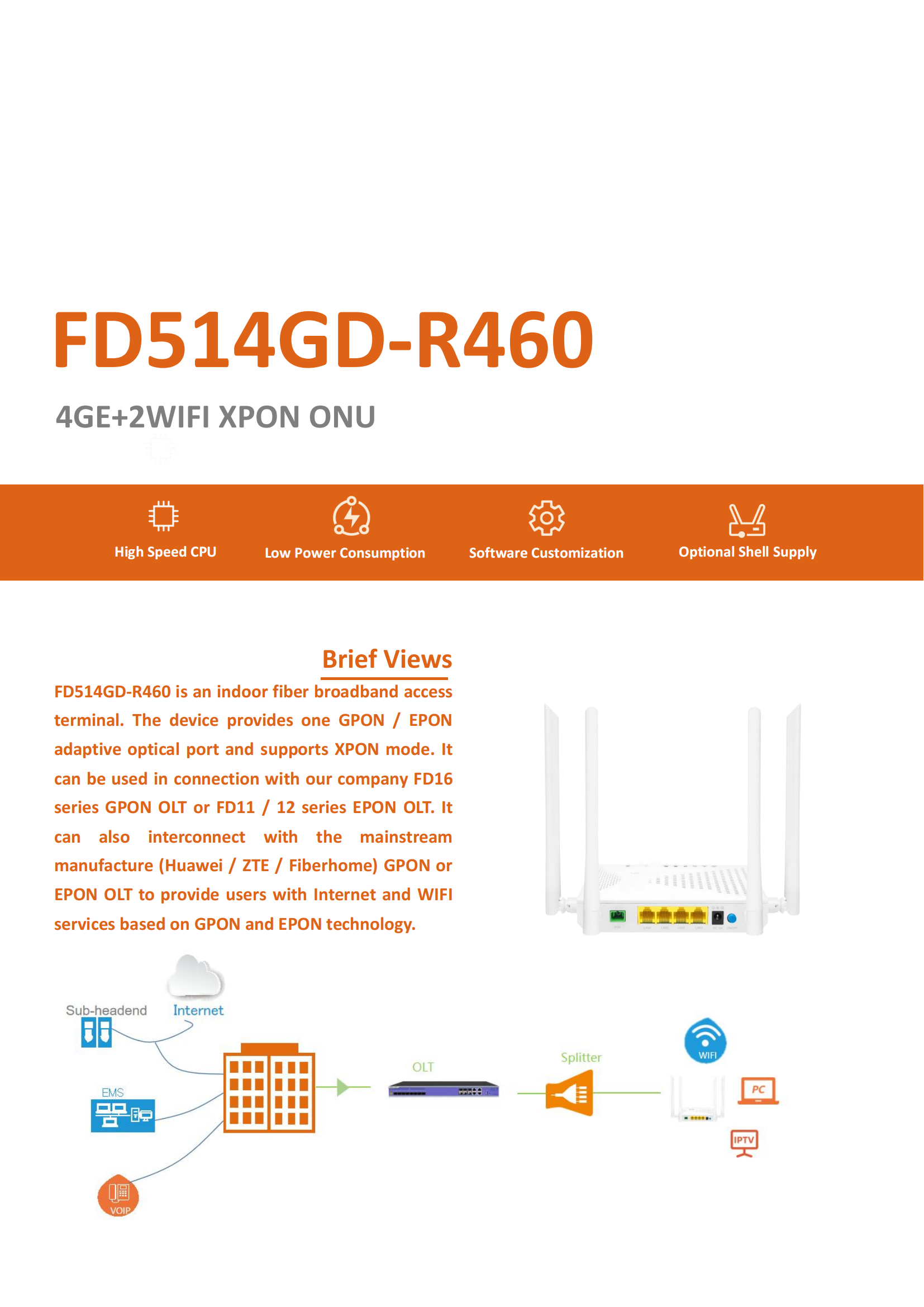 CDATA-XPON ONU--FD514GD-R460(4GE+2WIFI)datasheet-v4.0_00