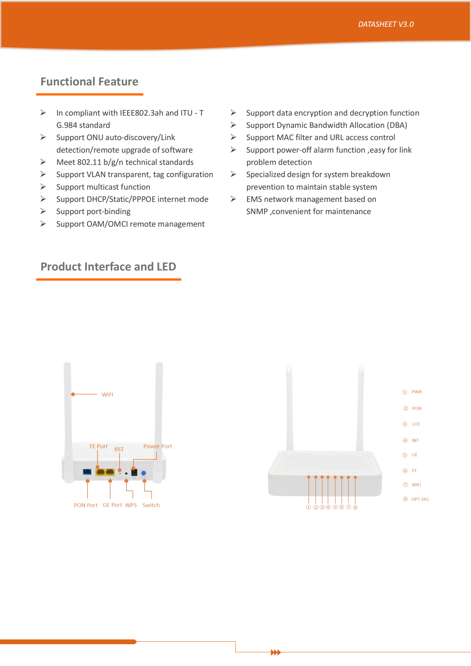 XPON ONU--FD512XW-X-R470( 1GE+1FE+WIFI)datasheet-V3.0_01