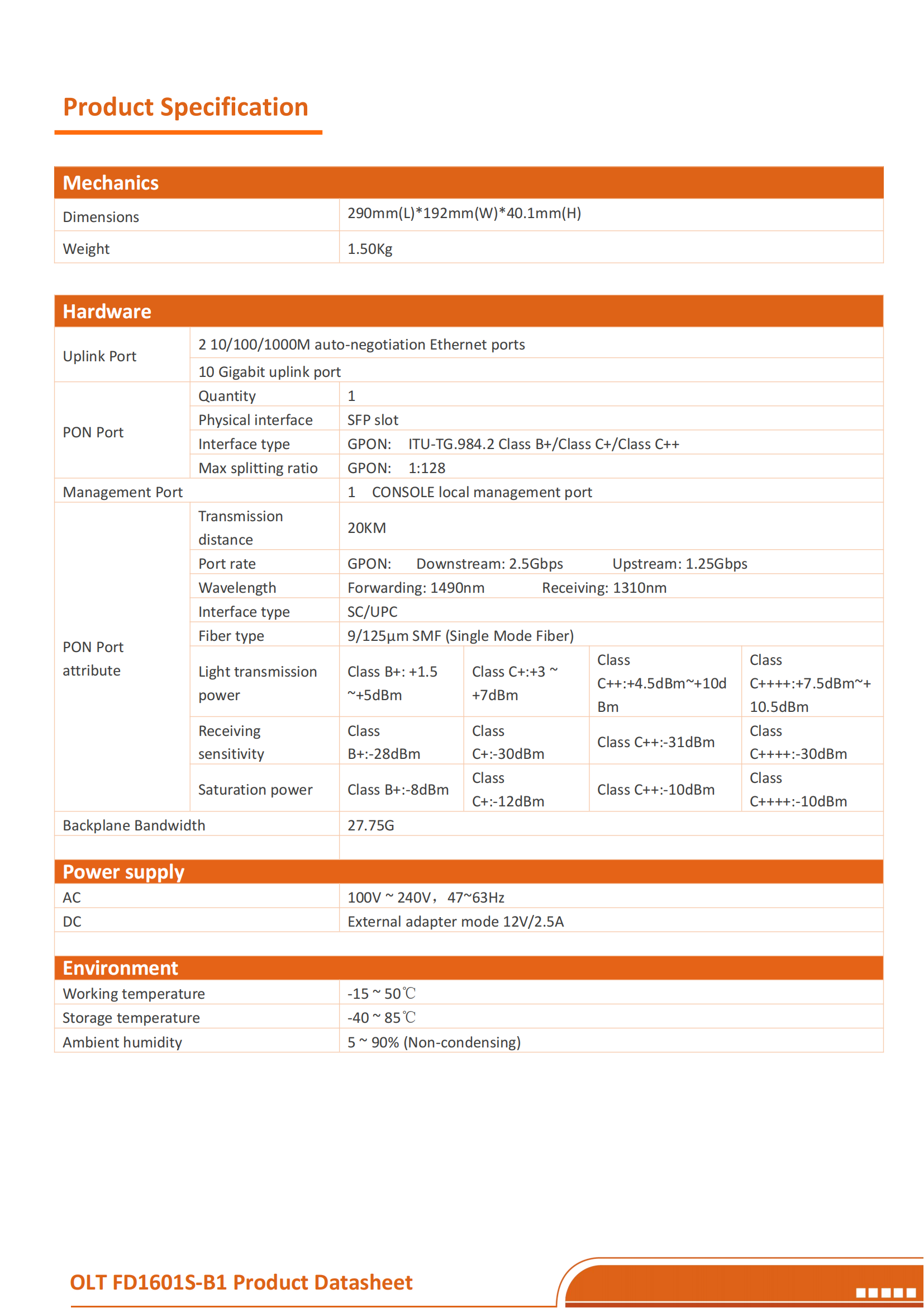 FD1601S-B1&nbsp;GPON&nbsp;OLT&nbsp;Datasheet-V4.0_02